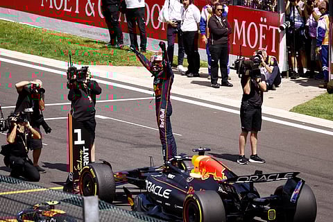 DUTCH driver Max Verstappen celebrates atop his car after winning the Sprint Race of the Formula One Belgian Grand Prix.
