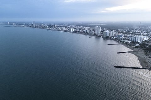 (FILES) Aerial view of the Gulf of Mexico coastline in Alvarado, Veracruz state, Mexico on February 3, 2025.

