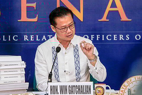 Senator Sherwin Gatchalian on Monday, 4 August, 2025 heads a press conference in Pasay City.