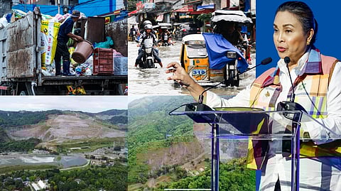 Climate crisis Senator Loren Legarda in a privilege speech yesterday strongly decried the way Philippine environmental laws, though pioneering, have suffered ‘from poor implementation and chronic underfunding — made worse by corruption and weak governance.’ Among other violations are (from top left, clockwise): improper waste disposal and management; flooding; and quarry operations in protected areas.
