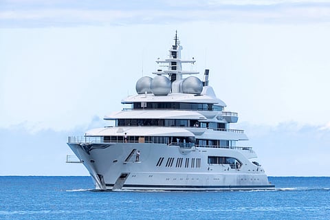 The yacht Amadea of sanctioned Russian Oligarch Suleiman Kerimov, seized by the Fiji government at the request of the US, arrives at the Honolulu Harbor, Hawaii, June 16, 2022. A Fiji court on June 7 handed the Russian superyacht to US authorities and said it can be removed from the Pacific nation, ending a contested eight-week stay. The $300 million Amadea, linked by the United States to billionaire Russian politician Suleiman Kerimov, a target of sanctions, was impounded on arrival in Fiji in April at Washington's request.
