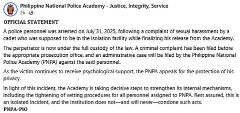 PNPA calls harassment case ‘isolated,’ vows accountability

