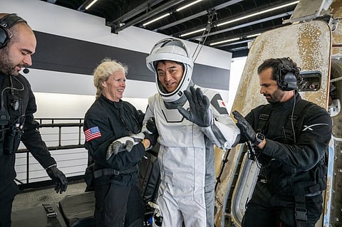 SAN DIEGO, CA - AUGUST 9: (EDITOR’S NOTE: This Handout image was provided by a third-party organization and may not adhere to Getty Images’ editorial policy.) JAXA (Japan Aerospace Exploration Agency) astronaut Takuya Onishi is helped out of the SpaceX Dragon Endurance spacecraft onboard the SpaceX recovery ship SHANNON after he, NASA astronauts Nichole Ayers, Anne McClain, and Roscosmos cosmonaut Kirill Peskov landed in the Pacific Ocean on August 9, 2025 off the coast of San Diego, California. McClain, Ayers, Onishi, and Peskov are returning after seven months in space as part of Expedition 73 aboard the International Space Station. 