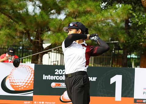 ADDIE Manhit flaunts her brilliance, shooting a 90 to lead UP to a sweep of the second round of the ICTSI Intercollegiate Tournament at the Caliraya Springs Golf Club on Saturday.