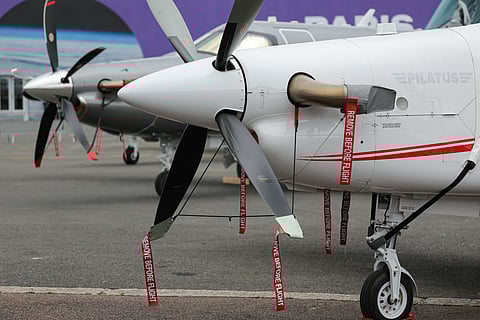 THIS photograph shows the propeller of a PC 12 PRO aircraft presented by Swiss aircraft manufacturer Pilatus Aricraft and displayed during the 55th edition of the International Paris Air Show (Salon international de l'aeronautique et de l'espace - SIAE) at the Paris–Le Bourget Airport, in Le Bourget, suburb of Paris on June 15, 2025.