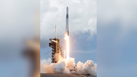 What goes up must come down For four astronauts, seven months adrift aboard the International Space Station end with the sweetest descent — returning to Earth’s embrace in a capsule rocketed (inset) into orbit by SpaceX. 