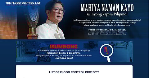 Front page of the Sumbong sa Pangulo website where the public can visit to view, comment, and report the status of flood-control projects.
