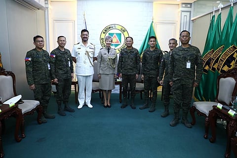 he turning of a page: Outgoing UK Resident Defense Attaché to the Philippines Grp. Capt. Beatrix Walcot and her successor, Capt. Anthony Julian Stockbridge render a joint exit and introductory call on Army Chief Lt. Gen. Antonio G. Nafarrete at the Headquarters Philippine Army, Fort Bonifacio, Taguig City on August 14, 2025.⁩ (Photo by PFC Divino S. Lozano PA/OCPA)