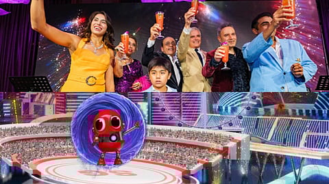 Omer Acar and the owners of Royal Group toast to the grand opening. Starting 8 August 2025, guests can begin their Singapore Flyer journey at the all-new Time Capsule.