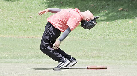 ZACH Guico reacts after lipping out a putt in the ICTSI Splendido Taal Junior PGT Luzon Series. He will be seeing action in the final leg of the series at Camp John Hay in Baguio City starting Tuesday. 