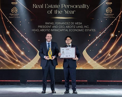 RAFAEL Fernandez de Mesa (left), president and CEO of Aboitiz Land and head of Aboitiz InfraCapital Economic Estates, was honored as the Real Estate Personality of the Year in the PropertyGuru Philippines Property Awards 2025.
