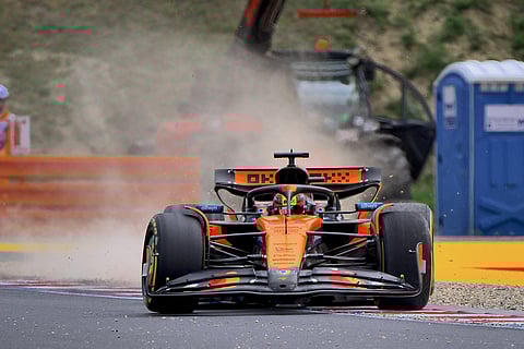 OSCAR Piastri steers his car during the first practice session ahead of the Formula One Hungarian Grand Prix.