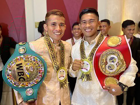WBC champion Melvin Jerusalem (left) and IBF titlist Pedro Taduran rally behind Jayson Vayson’s quest to dethrone Puerto Rican Oscar Collazo next month in the US.