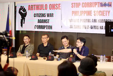 MEMBERS of Artikulo Onse Atty. Rene S. Espiritu Jr., Leodegario "Ka Leody" De Guzman, Lorenzo "Erin" Tañada Ill, and Atty. Jose Virgilio "JV" Bautista during a press conference in Quezon City last August 25.