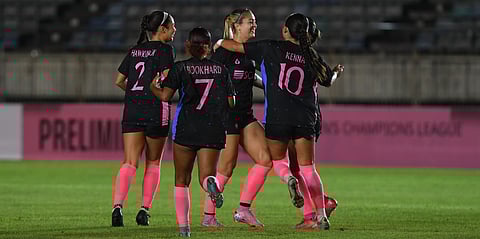 Stallion Laguna FC whoops it up after a 6-1 victory over Khovd Western FC of Mongolia AFC in the Women’s Champions League in Yangon.