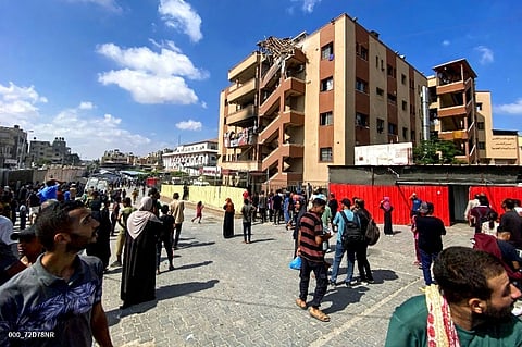 PALESTINIANS gather outside Nasser hospital in Khan Yunis in the southern Gaza Strip on 25 August 2025, following Israeli strikes. Gaza’s civil defense agency said Israeli strikes on the hospital killed at least 15 people, including five journalists and one civil defence member.
