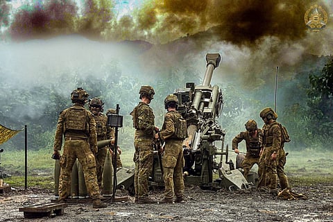 Australian Army personnel fire the M777A2 155mm howitzer during the PH–AUS Exercise ALON 2025 Combined Live Fire Exercise at Fort Magsaysay, Nueva Ecija on August 27, 2025. (Photo by A1C Ted Castro PAF/PAOAFP)