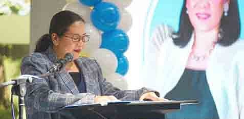 Department of Science and Technology-Technology Application and Promotion Institute director Atty. Marion Iva Decena speaks to guests during the launch of the ClusteRICE 2025 at the Philippine Science High School main campus in Quezon City.