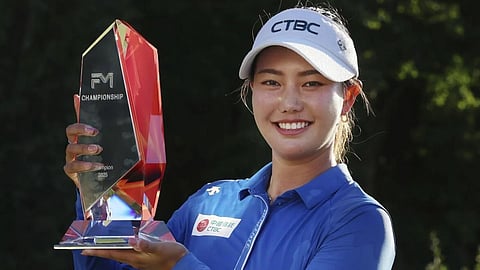 MIRANDA Wang celebrates after clinching her first LPGA title following a dramatic win in the FM Championship at the TPC Boston. 