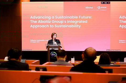 Aboitiz Group, represented by Ginggay Hontiveros-Malvar, AEV’s chief reputation and sustainability officer, showcases its Integrated Approach to Sustainability at a forum, highlighting its commitment to inclusive and climate-resilient growth.