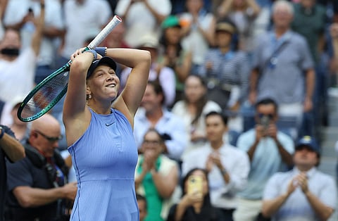 AMANDA Anisimova reacts after beating Iga Swiatek, 6-4, 6-3, to book a semifinal duel against Naomi Osaka in the US Open women’s singles event.