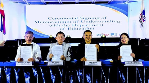 PHOTO shows (from left): DBP President and Chief Executive Officer Michael O. de Jesus, DBP Chairman Philip G. Lo, Department of Education Secretary Juan Edgardo Angara, and Department of Education Assistant Secretary Cilette Liboro Co during the signing of the Memorandum of Understanding for the DBP INSPIRE program.