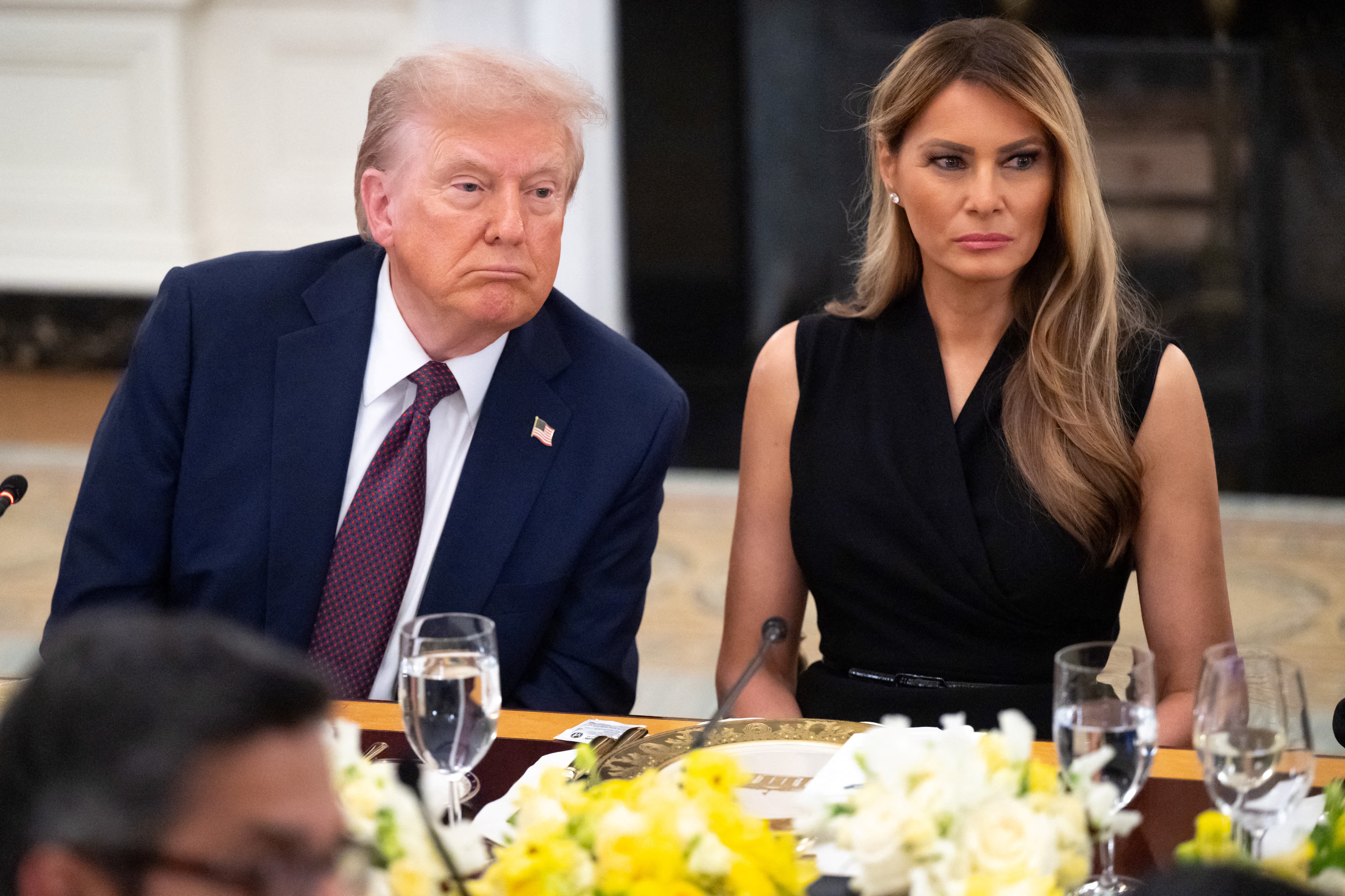US President Donald Trump and First Lady Melania Trump host tech leaders for a dinner in the State Dining Room of the White House in Washington, DC, on September 4, 2025.
