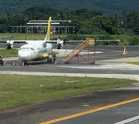A Cebu Pacific aircraft parked at Bicol International Airport for inspection.