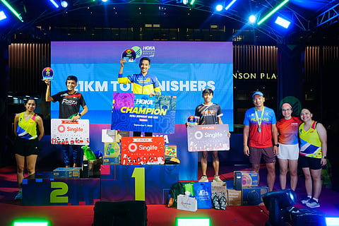 PRINCE Joey Lee smiles after clocking 1:10:28 to rule the HOKA Midnight Run Manila leg early Sunday at the SM Mall of Asia Grounds.   