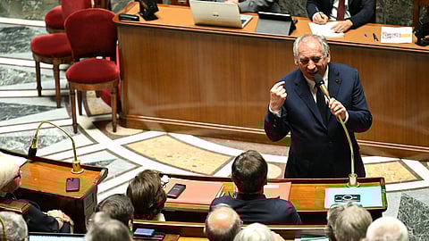 France's Prime Minister Francois Bayrou delivers a speech prior to a confidence vote over the government's austerity budget, at the National Assembly in Paris on September 8, 2025. France's parliament is expected to oust Prime Minister Francois Bayrou on September 8, 2025 after just nine months in office, plunging the key EU member into new political uncertainty and creating a painful dilemma for President Emmanuel Macron. Bayrou blindsided even his allies by calling a confidence vote to end a months-long standoff over his austerity budget, which foresees almost 44 billion euros ($52 billion) of cost savings to reduce France's debt pile.

