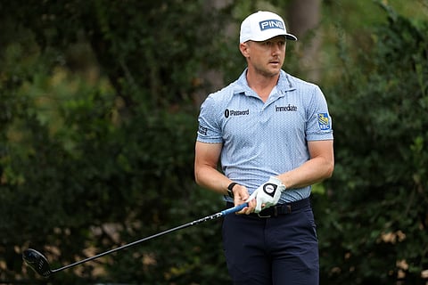 NAPA, CALIFORNIA - SEPTEMBER 11: Mackenzie Hughes of Canada watches his shot from the fifth tee during the first round of the Procore Championship 2025 at Silverado Resort and Spa on September 11, 2025 in Napa, California.
