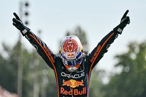 RED Bull Racing’s Dutch driver Max Verstappen celebrates after winning the Italian Formula One Grand Prix.
