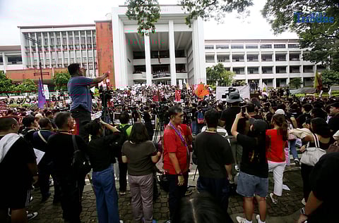 (September 12, 2025) Thousands of college students and youth groups staged a Black Friday walkout at the University of the Philippines Diliman in Quezon City to protest alleged government corruption in infrastructure projects and demand increased funding for higher education amid budget cuts and stalled developments. Photo by Analy Labor.
