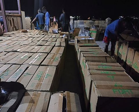 Authorities are inspecting the smuggled cigarettes worth over P50 million which were intercepted in three separate operations in Zamboanga City as well as Laguindingan, Misamis Oriental.  