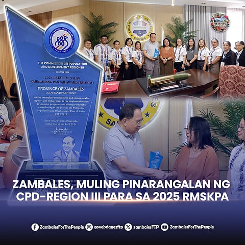 The Province of Zambales was hailed by the Commission on Population and Development (CPD) Region III as the 2025 Rafael M. Salas Kaunlarang Pantao Award (RMSKPA) Provincial Awardee in Botolan, Zambales on September 13, 2025.