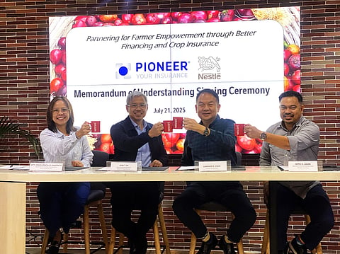 Atty. Denya Garcia Uy-Anastacio- (from left) Head of Government and Industry Affairs of Nestle Philippines; Jose Uy III,  Nestle's Senior Vice President and Head of Corporate Affairs, Lorenzo Chan Jr., Pioneer Group Head; and Geric Laude- Agriculture and Partnerships Head, Cebu Branch Head.