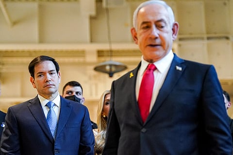 US Secretary of State Marco Rubio (L) and Israel's Prime Minister Benjamin Netanyahu (R) visit the Western Wall Tunnels, underneath the Jewish holy site, in the old city of Jerusalem on 14 September 2025. Top US diplomat Marco Rubio began a visit to Israel on 14 September, after expressing the Trump administration's unwavering support for its ally in the war with Hamas despite a strike in Qatar that drew broad criticism of Israel.
