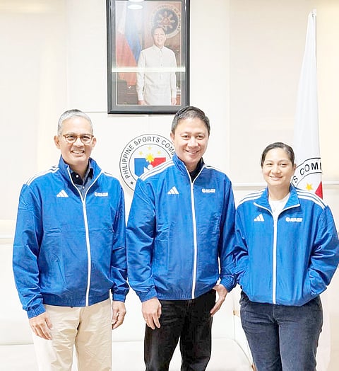 SAMAHANG Basketbol ng Pilipinas executive director Erika Dy (right) and president Al Panlilio (left) are seeking the support of the Philippine Sports Commission for the establishment of the ‘House of Gilas.’   