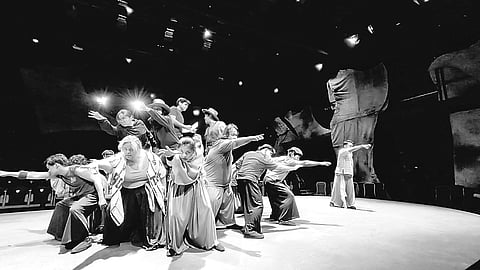 The cast of ‘Pingkian: Isang Musikal’ in a powerful ensemble scene, embodying the spirit of revolution as the award-winning production returns to ignite Tanghalang Pilipino’s 39th theater season.