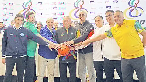 NASH Racela of Adamson, Caloy Garcia of La Salle, Tab Baldwin of Ateneo, Pido Jarencio of UST, Christian Luanzon of UP, Chris Gavina of UE, Jeff Napa of NU and Sean Chambers of FEU declare their readiness to chase the title during the press launch of the UAAP Season 88 men's basketball tournament on Monday. 