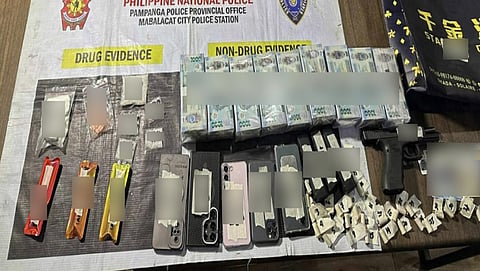 Pieces of evidence are displayed after two Korean nationals and one Filipino driver were arrested during a high-stakes entrapment at ON Café and Restaurant, Clark Freeport Zone, Mabalacat City on September 17, 2025.