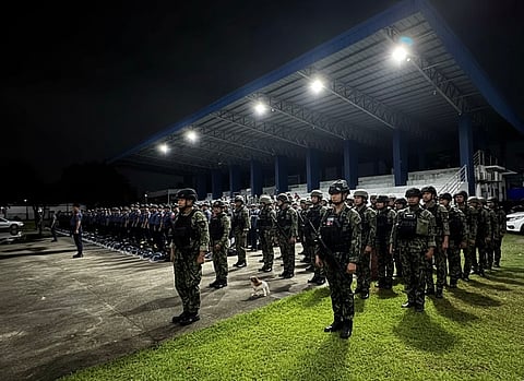 READY TO SERVE | Over 500 PRO3 personnel from Central Luzon stand in formation at the RMFB3 in Camp Olivas before their deployment to Mendiola and other key areas in Manila for protest rallies on Sunday, ensuring public safety and order. | Franco Regala