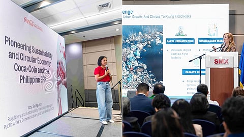 SM GUUN circularity partners in action Atty. Chrissete Agustin, head for Regulatory and Sustainability Compliance of Coca-Cola Beverages Philippines (left) and Anna Dia Cruz, commercial manager — VIsMin for Geocycle Unit of Holcim Cement (right), in a lively discussion on waste and the Philippine EPR at the 2025 SUSTEX.