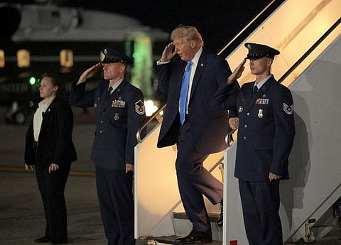 NEW YORK, NEW YORK - SEPTEMBER 22: U.S. President Donald Trump walks off Air Force One after arriving at John F. Kennedy International Airport on September 22, 2025 in New York City. President Trump is traveling to New York to attend the U.N. General Assembly. 
