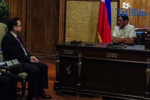 President Ferdinand R. Marcos Jr. meets with His Excellency Huang Xilian, outgoing Ambassador of the People’s Republic of China, during a farewell call at the Study Room in Malacañan Palace on Thursday, 25 September 2025.