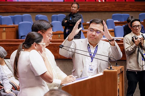 
Department of Human Settlements and Urban Development Secretary Jose Ramon Aliling gestures as he explains the agency’s strategy to alleviate sufferings in the earthquake zone.