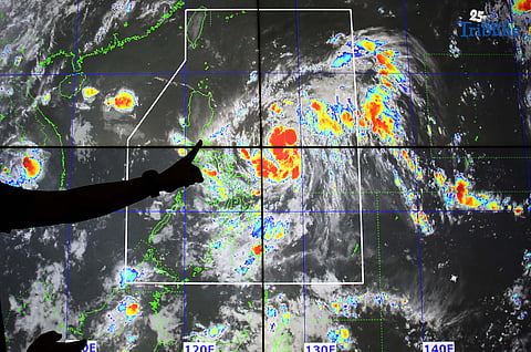 PAGASA Assistant Weather Services Chief Chris Perez gives an update on Tropical Storm Paolo (international name: Matmo) at the agency’s head office on Thursday, October 2, 2025. The storm intensified over the Philippine Sea, prompting Tropical Cyclone Wind Signal (TCWS) No. 2 over parts of Luzon.
