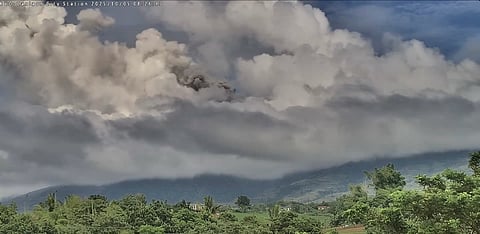GRAYISH ash plumes rise from Kanlaon Volcano’s summit on Sunday morning