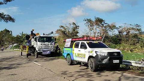 Braving debris and downed lines, linemen of ILECO III move swiftly to reconnect electricity in Masbate after Severe Tropical Storm “Opong” battered the island.