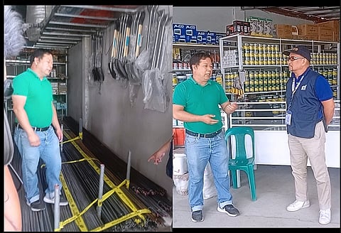 INSPECTION FINDS | Atty. Genaro Jacob of DTI (Blue shirt) inspects construction materials at a hardware store in Arayat, Pampanga, which was later issued a Notice of Violation for selling substandard products. |Franco Regala